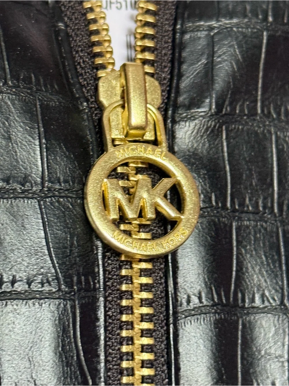 Michael Kors Black Croc-Embossed Faux Leather Front Jacket